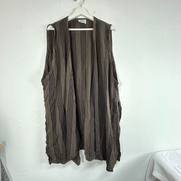 Zagora Stara Adams Designer Open Front Striped Vest Cotton Blend Lightweight - Picture 1 of 7